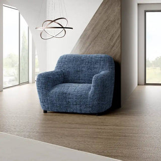 Vittoria - Housse de fauteuil Bleu en Microfibre imprimé Bleu Fauteuil - 60-110 cm sur fond gris