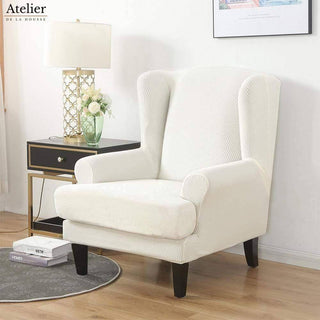 Allure - Housse de fauteuil crapaud en Jacquard Blanc sur fond gris