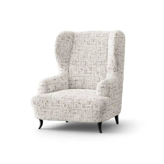 Vittoria - Housse de fauteuil à oreilles Blanc en Microfibre imprimé Blanc Fauteuil à oreilles- 60-115 cm sur fond gris