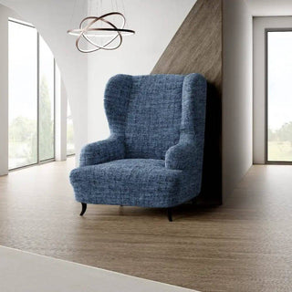 Vittoria - Housse de fauteuil à oreilles Bleu en Microfibre imprimé Bleu Fauteuil à oreilles- 60-115 cm sur fond gris