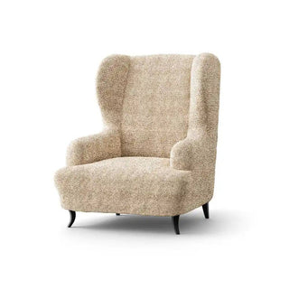 Mediterraneo - Housse de fauteuil à oreilles Crème en Microfibre Crème Fauteuil à oreilles- 60-115 cm sur fond gris