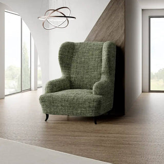 Vittoria - Housse de fauteuil à oreilles Vert en Microfibre imprimé Vert Fauteuil à oreilles- 60-115 cm sur fond gris