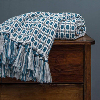 Regalia - Plaid Tricotté Bleu marine sur fond gris