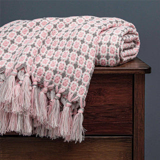 Plaid Tricotté - Regalia Rose sur fond gris