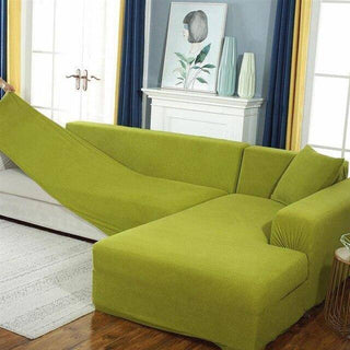 Housse de canapé d'angle en Jacquard - Vert Pomme sur fond gris