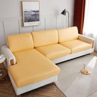 Lumina - Housse de coussin de canapé en Simili Cuir Jaune sur fond gris