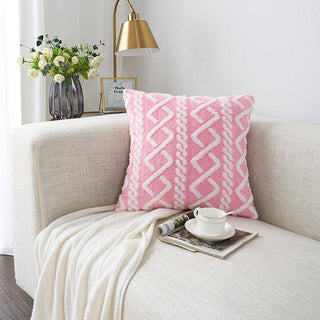 Housse de coussin côtelée - Almiris Rose et Blanc sur fond gris