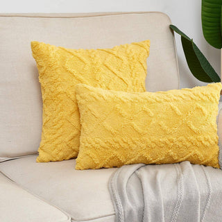 Housse de coussin côtelée - Almiris Jaune sur fond gris