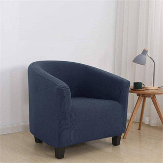 Royale - Housse de fauteuil arrondi en Jacquard Bleu marine sur fond gris