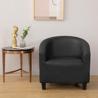 Royale - Housse de fauteuil arrondi en Simili Cuir Noir sur fond gris