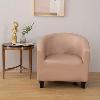 Royale - Housse de fauteuil arrondi en Simili Cuir Beige sur fond gris