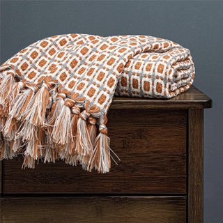 Plaid Tricotté - Regalia Orange sur fond gris