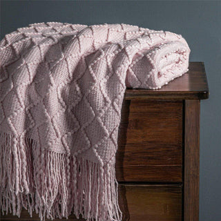 Regalia - Plaid Tricotté Rose uni sur fond gris